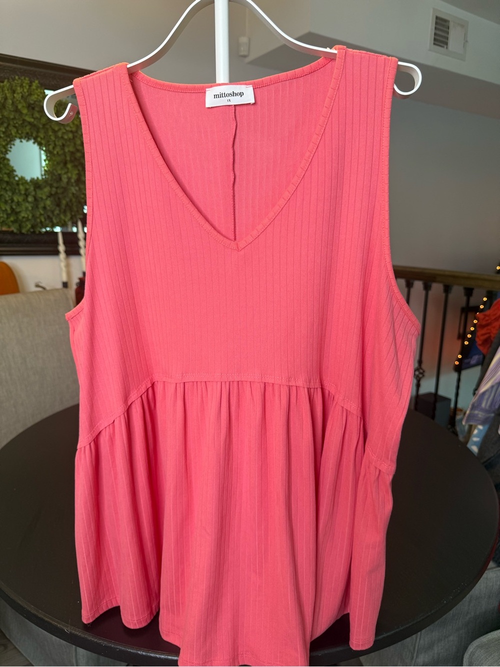 mittoshop Coral Pink V-Neck Peplum Tank